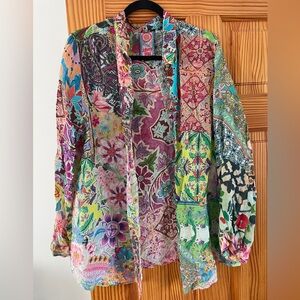 Johnny Was Multicolor Floral Patchwork Shirt